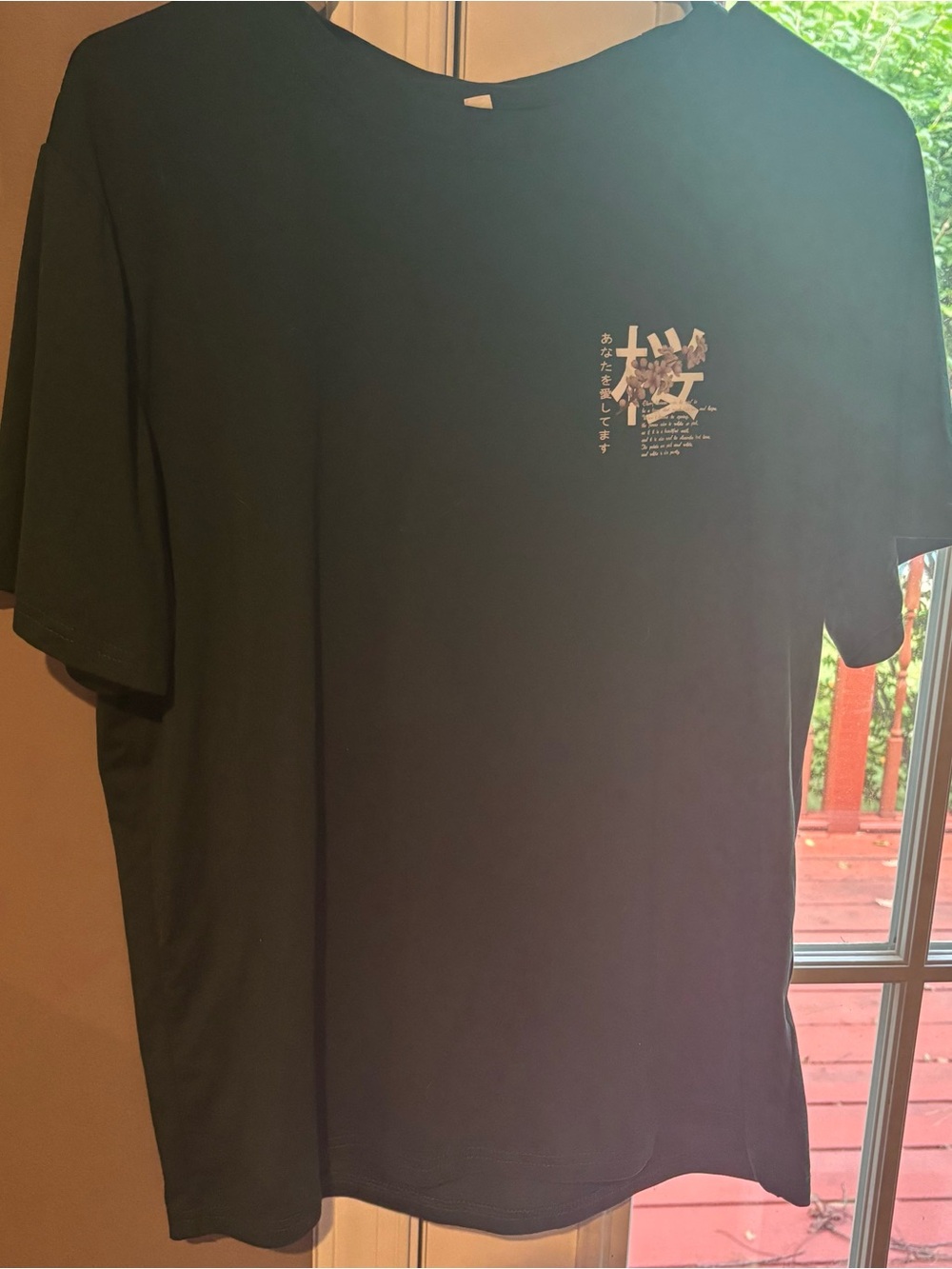 Green Short-Sleeve Graphic Crewneck T-Shirt - Sakura Chest Print